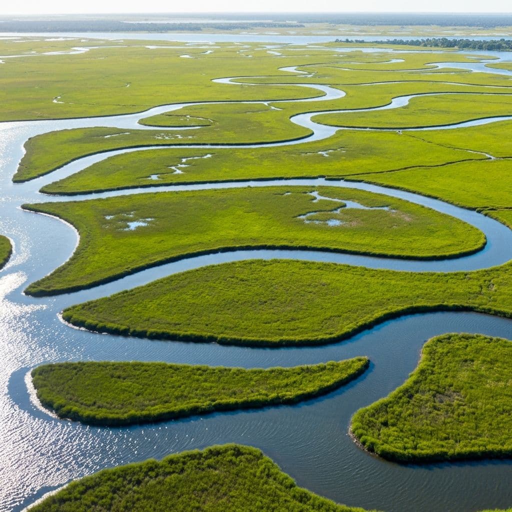Aerial view of Louisiana bayou wetlands
