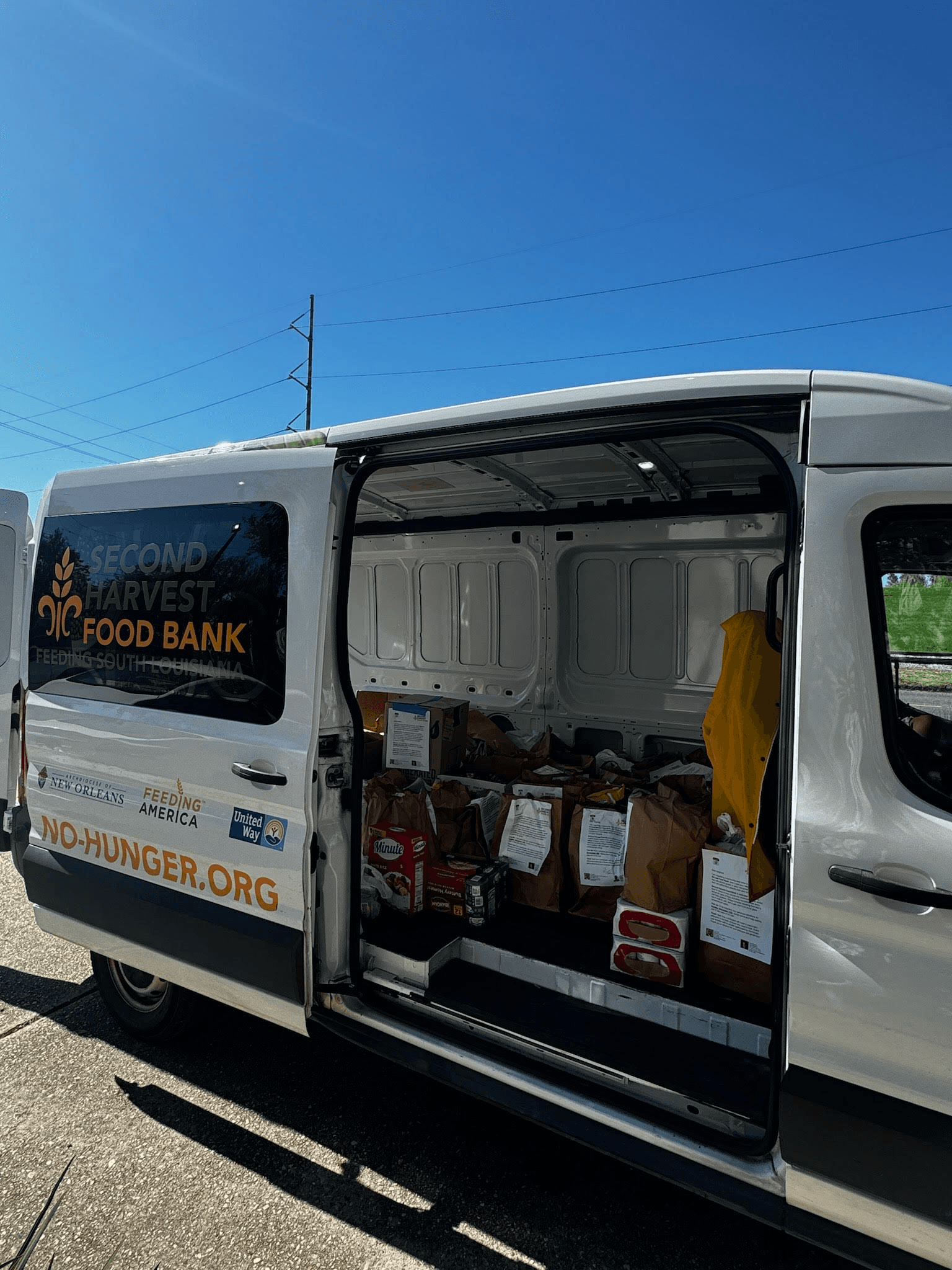 Second Harvest Food Bank van loaded with donated food for New Orleans families